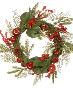 Christmas Greenery National Tree Company 24 In. Magnolia Leaves, Berries, Pine Cones And Apples Wreath