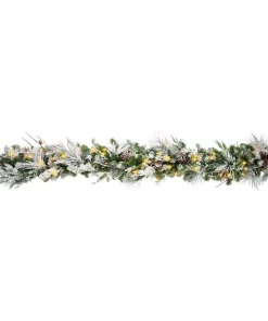 Christmas Greenery Haute Decor 6 Ft. Pre-Lit LED Snowfall Creek Artificial Christmas Garland With Pine Cones