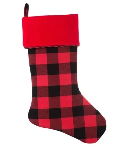 Indoor Christmas Decorations Haute Decor HangRight 18.7 In. Red And White Polyester Buffalo Check Stocking (2-Pack)