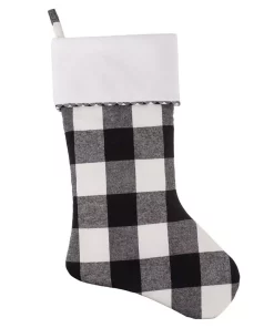 Indoor Christmas Decorations Haute Decor HangRight 18.7 In. Black And White Polyester Buffalo Check Stocking (2-Pack)