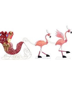 Outdoor Christmas Decorations Haute Decor 44 In. Pre-Lit LED Christmas Flamingo With Sleigh