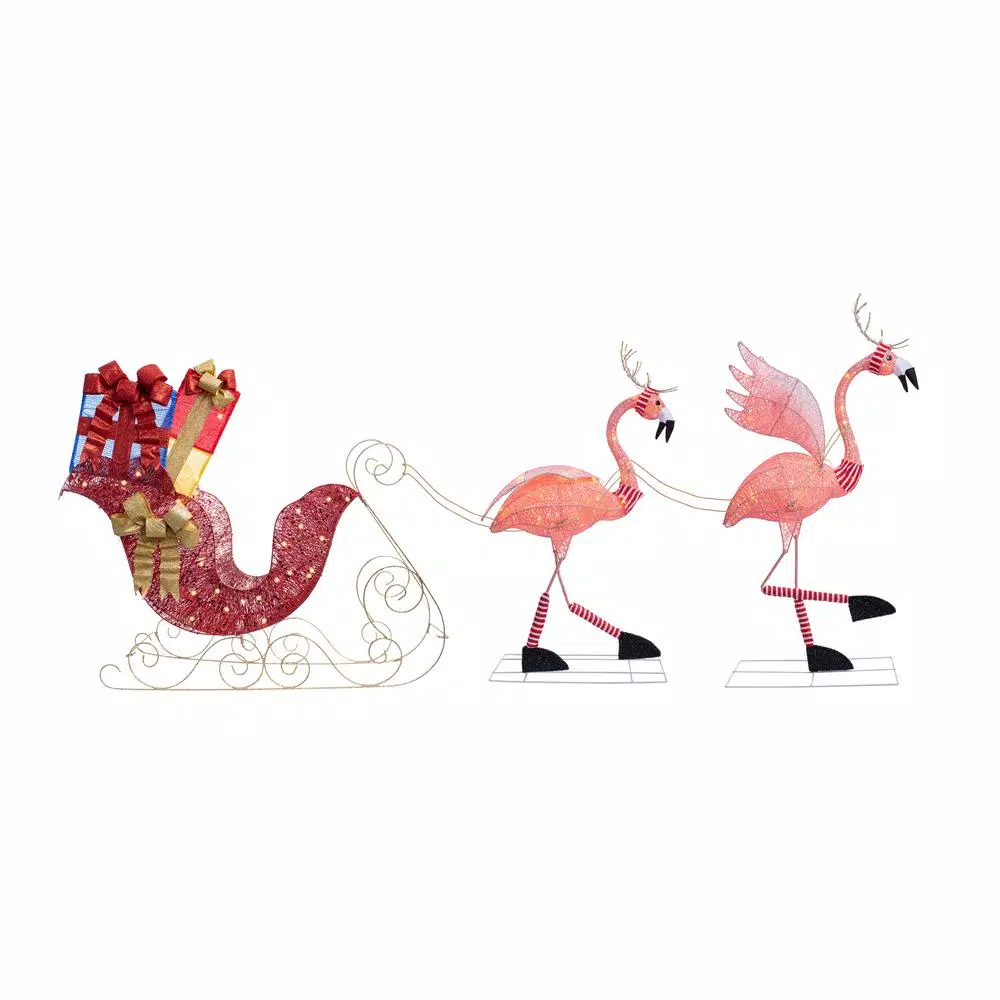 Outdoor Christmas Decorations Haute Decor 44 In. Pre-Lit LED Christmas Flamingo With Sleigh 1 Outdoor Christmas Decorations Haute Decor 44 In. Pre-Lit LED Christmas Flamingo With Sleigh