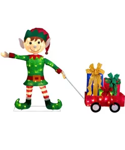 Outdoor Christmas Decorations Haute Decor 42 In. Christmas Elf Pulling Wagon