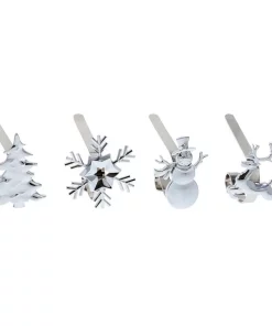 Indoor Christmas Decorations Haute Decor Silver MantleClip Stocking Holder With Assorted Holiday Icons (4-Pack)
