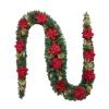 Christmas Greenery Home Accents Holiday 17 Ft. Burgundy Poinsettia Mixed Pine Garland With Berries And Gold Glitter Cedar