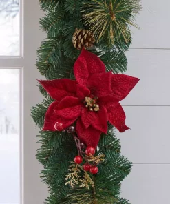 Christmas Greenery Home Accents Holiday 17 Ft. Burgundy Poinsettia Mixed Pine Garland With Berries And Gold Glitter Cedar -Christmas Tree Decorations Shop home accents holiday christmas garland 17202014hd 66 1000