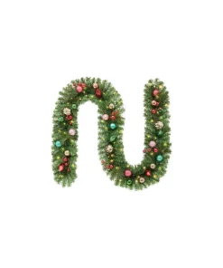 Christmas Greenery Home Accents Holiday 9 Ft. Fantasleigh Battery Operated Pre-Lit LED Artificial Christmas Garland