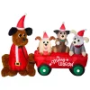 Outdoor Christmas Decorations Home Accents Holiday 7 Ft. W Pre-Lit Life Size Inflatable Wagon With Christmas Puppies Scene
