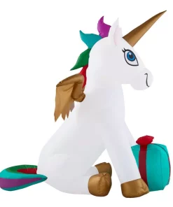 Outdoor Christmas Decorations Home Accents Holiday 5 Ft. Pre-Let LED Inflatable Unicorn