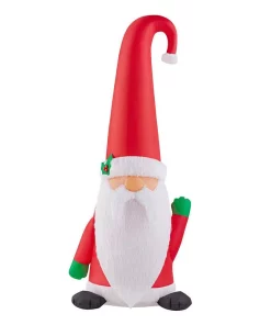 Outdoor Christmas Decorations Home Accents Holiday 5 Ft. Inflatable Fuzzy Plush Gnome With Curved Hat