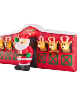 Outdoor Christmas Decorations Home Accents Holiday 9 Ft Giant-Sized LED Inflatable Santa’s Stable With Reindeer -Christmas Tree Decorations Shop home accents holiday christmas inflatables 117218 40 1000