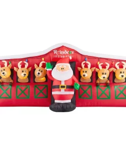 Outdoor Christmas Decorations Home Accents Holiday 9 Ft Giant-Sized LED Inflatable Santa’s Stable With Reindeer