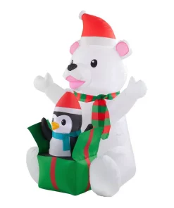 Outdoor Christmas Decorations Home Accents Holiday 4 Ft. Inflatable Bear With Penguin Scene -Christmas Tree Decorations Shop home accents holiday christmas inflatables 117594 40 1000
