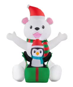 Outdoor Christmas Decorations Home Accents Holiday 4 Ft. Inflatable Bear With Penguin Scene