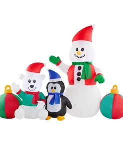 Outdoor Christmas Decorations Home Accents Holiday 6.5 Ft LED Inflatable Snowman And Friends