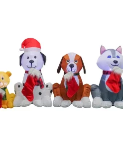 Outdoor Christmas Decorations Home Accents Holiday 3.74 Ft. H X 7.5 Ft. W Inflatable Puppy Pals With Stockings