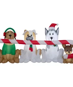 Outdoor Christmas Decorations Home Accents Holiday 8 Ft. W Pre-Lit Giant Airblown Inflatable Christmas Puppies With Candy Cane Scene