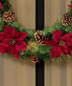 Christmas Greenery Home Accents Holiday 36 In. Burgundy Poinsettia Pine Wreath With Berries, Gold Glitter Cedar And Pinecones -Christmas Tree Decorations Shop home accents holiday christmas wreaths 17202015hd 1d 1000