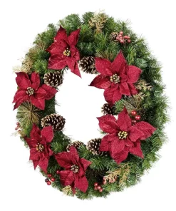 Christmas Greenery Home Accents Holiday 36 In. Burgundy Poinsettia Pine Wreath With Berries, Gold Glitter Cedar And Pinecones -Christmas Tree Decorations Shop home accents holiday christmas wreaths 17202015hd 40 1000