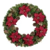 Christmas Greenery Home Accents Holiday 36 In. Burgundy Poinsettia Pine Wreath With Berries, Gold Glitter Cedar And Pinecones