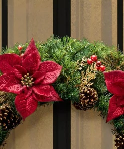 Christmas Greenery Home Accents Holiday 36 In. Burgundy Poinsettia Pine Wreath With Berries, Gold Glitter Cedar And Pinecones -Christmas Tree Decorations Shop home accents holiday christmas wreaths 17202015hd a0 1000