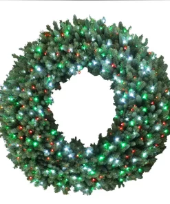 Christmas Greenery Home Accents Holiday 60 In. Christmas Bright Spruce Artificial Wreath With Red, Green, Cool White Lights
