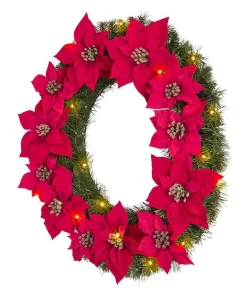 Christmas Greenery Home Accents Holiday 30 In. Berry Bliss Battery Operated Pre-Lit LED Artificial Christmas Wreath With Poinsettia -Christmas Tree Decorations Shop home accents holiday christmas wreaths chzh3812096hd a0 1000