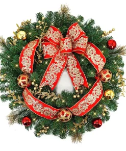 Christmas Greenery Home Accents Holiday 30 In Royal Easton Battery Operated Pine LED Pre-Lit Artificial Wreath With Timer