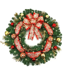 Christmas Greenery Home Accents Holiday 36 In. Royal Easton Battery Operated Pre-Lit LED Artificial Christmas Wreath