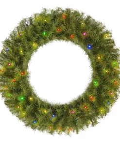 Christmas Greenery Home Accents Holiday 32 In. Norwood Fir Artificial Wreath With Multi-LED Light