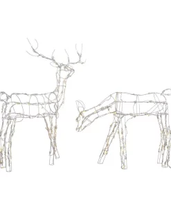 Outdoor Christmas Decorations Home Accents Holiday 48 In. And 36 In. Pre-Lit LED White Wire Deer And Doe Set