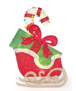 Outdoor Christmas Decorations Home Accents Holiday 61 In Cool White 120-Light LED Sleigh With Presents