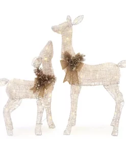 Outdoor Christmas Decorations Home Accents Holiday 3 Ft LED Lighted White Deer And Doe