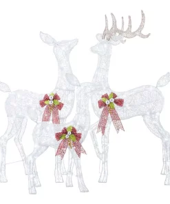Outdoor Christmas Decorations Home Accents Holiday 3-Piece Fantasleigh Outdoor Christmas Deer Family With LED Cool White Lights