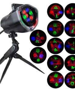 Christmas Lights LightShow Multi-Color LED Whirl-A-Motion And Static Projection With 12-Changeble Slides