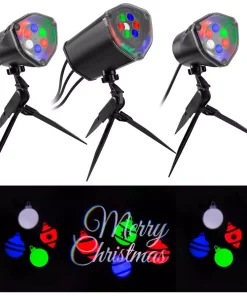 LightShow Multi-Color Whirl-A-Motion Static Merry Christmas LightSync With Sound Projection Stake