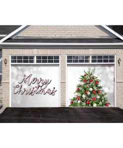 Outdoor Christmas Decorations My Door Decor 7 Ft. X 8 Ft. Merry Christmas Tree-Christmas Garage Door Decor Mural For Split Car Garage -Christmas Tree Decorations Shop my door decor christmas flags 285901xmas 025 4f 1000