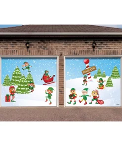 Outdoor Christmas Decorations My Door Decor 7 Ft. X 8 Ft. North Pole Elves-Christmas Garage Door Decor Mural For Split Car Garage -Christmas Tree Decorations Shop my door decor christmas flags 285901xmas 026 4f 1000