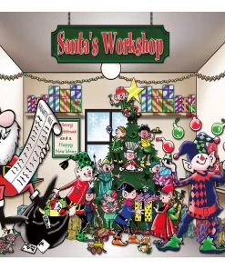 Outdoor Christmas Decorations My Door Decor 7 Ft. X 8 Ft. Santa’s Workshop Holiday Garage Door Decor Mural For Single Car Garage