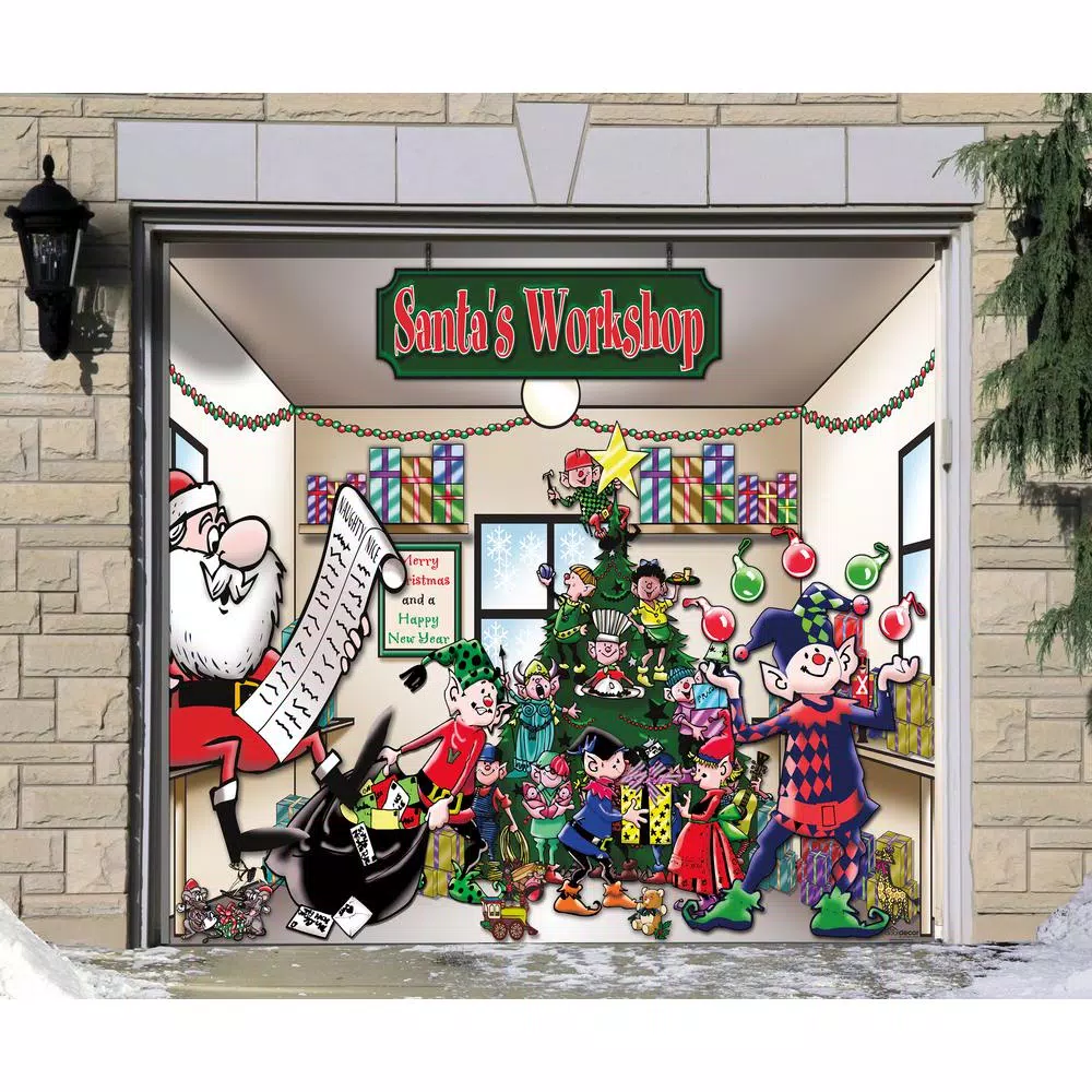 Outdoor Christmas Decorations My Door Decor 7 Ft. X 8 Ft. Santa’s Workshop Holiday Garage Door Decor Mural For Single Car Garage 2 Outdoor Christmas Decorations My Door Decor 7 Ft. X 8 Ft. Santa’s Workshop Holiday Garage Door Decor Mural For Single Car Garage - Image 2
