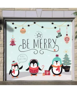 Outdoor Christmas Decorations My Door Decor 7 Ft. X 8 Ft. Merry Penguins-Christmas Garage Door Decor Mural For Single Car Garage -Christmas Tree Decorations Shop my door decor christmas flags 285903xmas 024 4f 1000