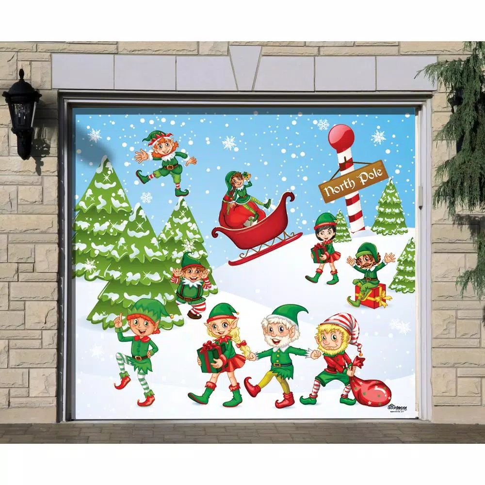 Outdoor Christmas Decorations My Door Decor 7 Ft. X 8 Ft. North Pole Elves-Christmas Garage Door Decor Mural For Single Car Garage 3 Outdoor Christmas Decorations My Door Decor 7 Ft. X 8 Ft. North Pole Elves-Christmas Garage Door Decor Mural For Single Car Garage - Image 3