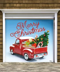 Outdoor Christmas Decorations My Door Decor 7 Ft. X 8 Ft. Red Truck Christmas-Christmas Garage Door Decor Mural For Single Car Garage -Christmas Tree Decorations Shop my door decor christmas flags 285903xmas 028 4f 1000