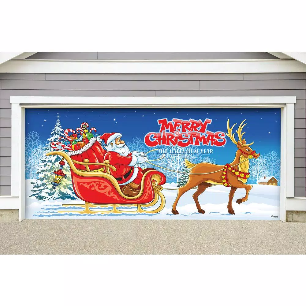 Outdoor Christmas Decorations My Door Decor 7 Ft. X 16 Ft. Santa’s Sleigh Ride-Christmas Garage Door Decor Mural For Double Car Garage 3 Outdoor Christmas Decorations My Door Decor 7 Ft. X 16 Ft. Santa’s Sleigh Ride-Christmas Garage Door Decor Mural For Double Car Garage - Image 3