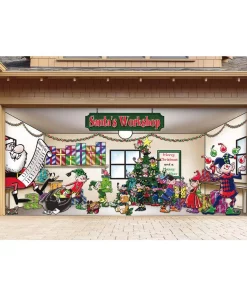Outdoor Christmas Decorations My Door Decor 7 Ft. X 16 Ft. Santa’s Workshop Christmas Garage Door Decor Mural For Double Car Garage -Christmas Tree Decorations Shop my door decor christmas flags 285905xmas 006 4f 1000
