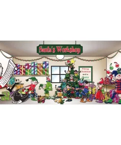 Outdoor Christmas Decorations My Door Decor 7 Ft. X 16 Ft. Santa’s Workshop Christmas Garage Door Decor Mural For Double Car Garage