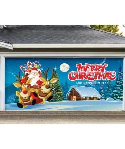 Outdoor Christmas Decorations My Door Decor 7 Ft. X 16 Ft. Santa’s Take Off Christmas Garage Door Decor Mural For Double Car Garage -Christmas Tree Decorations Shop my door decor christmas flags 285905xmas 008 4f 1000