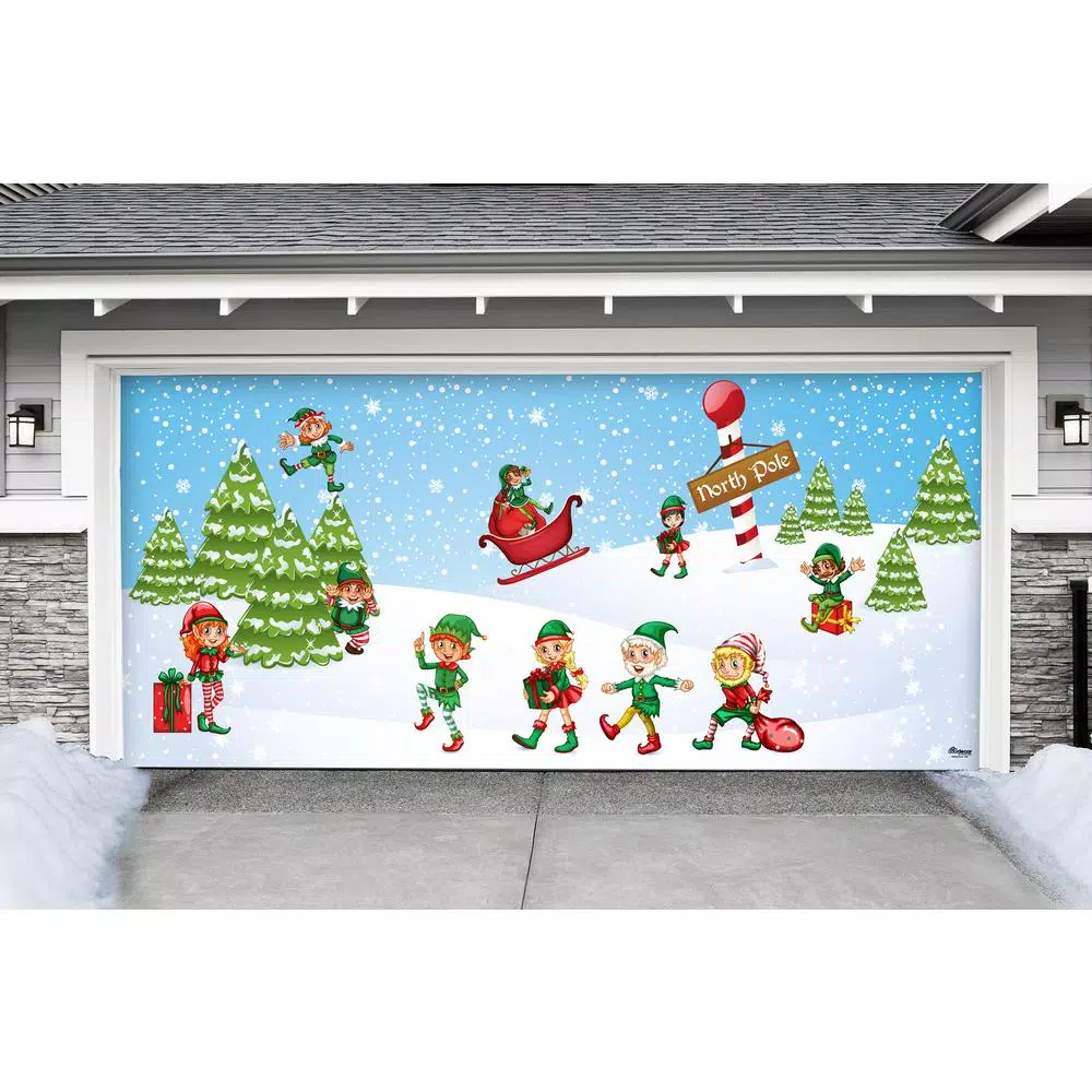 Outdoor Christmas Decorations My Door Decor 7 Ft. X 16 Ft. North Pole Elves-Christmas Garage Door Decor Mural For Double Car Garage 2 Outdoor Christmas Decorations My Door Decor 7 Ft. X 16 Ft. North Pole Elves-Christmas Garage Door Decor Mural For Double Car Garage - Image 2