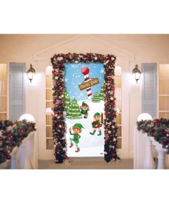 Outdoor Christmas Decorations My Door Decor 36 In. X 80 In. North Pole Elves-Christmas Front Door Decor Mural -Christmas Tree Decorations Shop my door decor christmas flags 285906xmas 013 4f 1000