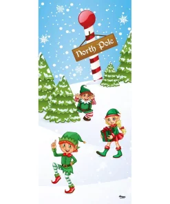 Outdoor Christmas Decorations My Door Decor 36 In. X 80 In. North Pole Elves-Christmas Front Door Decor Mural